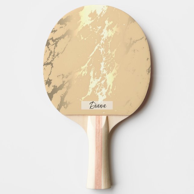Elegant Modern Guld White Liquid Marble Namn Pingisracket (Framsidan)