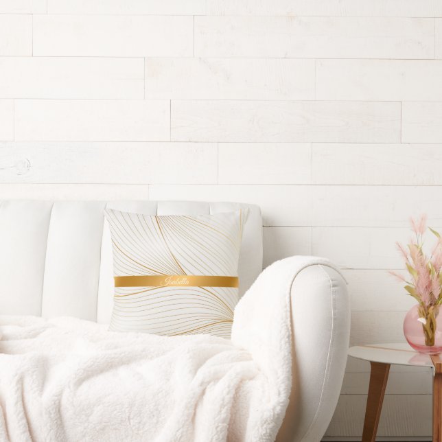 Elegant Modern Guld White Löv Line Collection Kudde (Soffa)