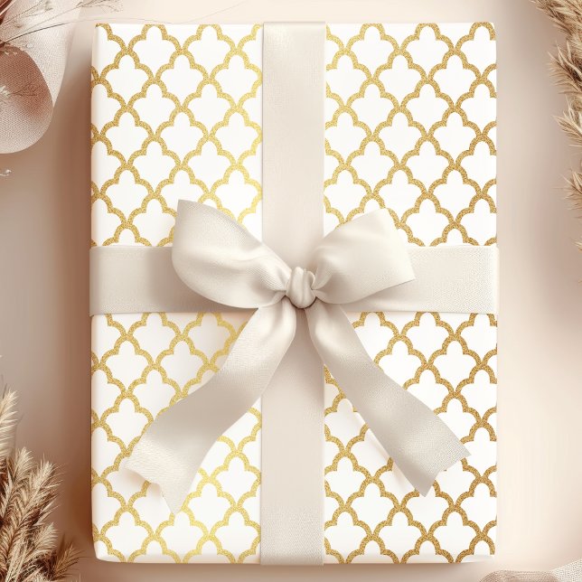 Elegant Modern Guld White Moroccan Trellis Presentpapper (Skapare uppladdad)