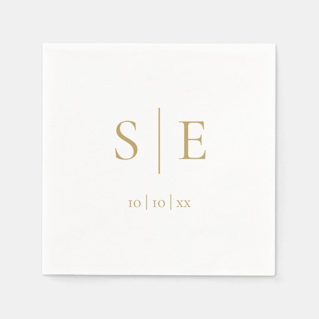 Elegant Modern Guldmonogram Datum Minimalistisk Pappersservett (Framsidan)