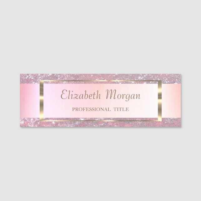 Elegant Modern, Guldram, Randig, Glitter Namnbricka (Framsida)