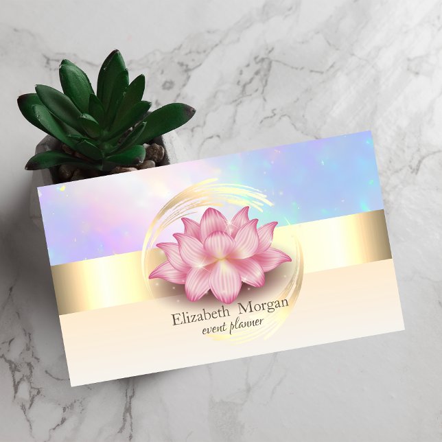 Elegant modern guldrandig lotus holografisk visitkort (Skapare uppladdad)