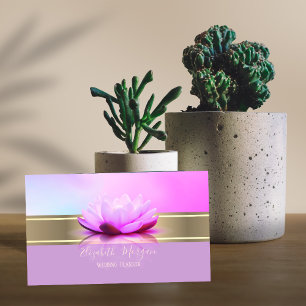 Elegant Modern Guldrandig Violett Lotus Visitkort