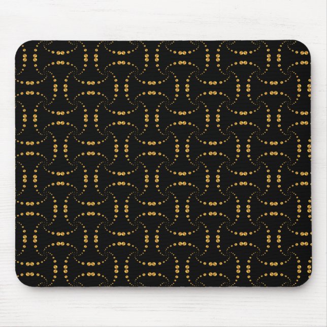 Elegant modern gyllene prickad design på svart musmatta (Framsidan)