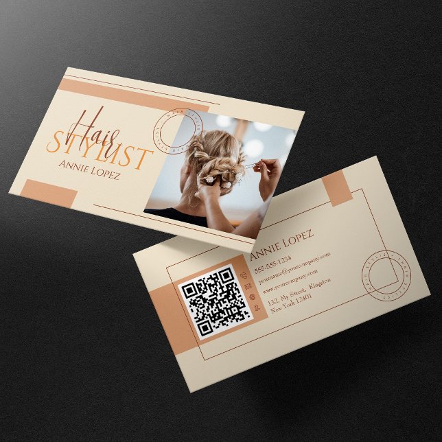Elegant Modern Hair Stylist Hair Dresser QR-kod Visitkort (Skapare uppladdad)