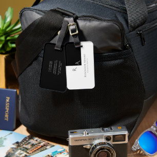 Elegant Modern Halvvit svart halvvit monogrammat Bagagebricka