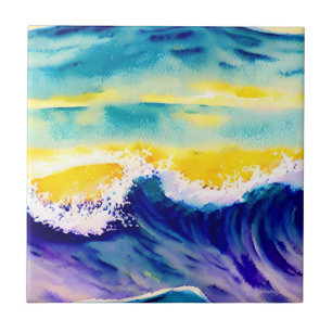 Elegant modern handmålad Ocean Wave Sunlight Kakelplatta