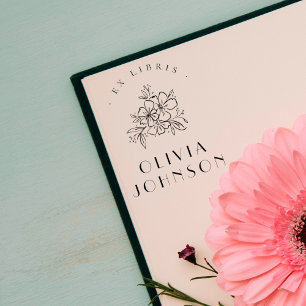 Elegant Modern Handritad Blommig Ex Libris Anpassa Stämpel
