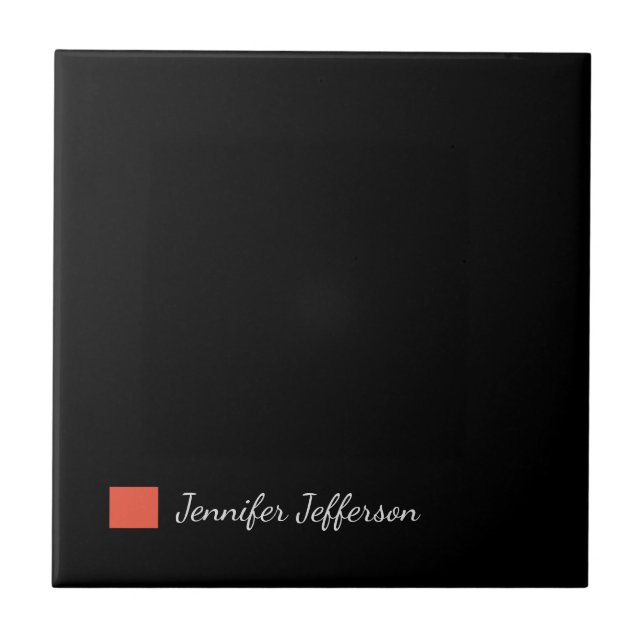 Elegant Modern Handskrift Plain Black Kakelplatta (Framsidan)
