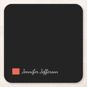 Elegant Modern Handskrift Plain Black Underlägg Papper Kvadrat