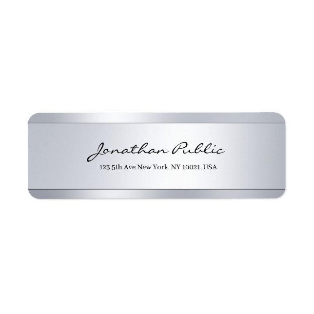 Elegant modern handskrift silver returadress etikett (Framsidan)