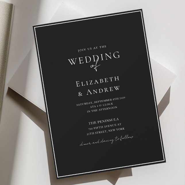 Elegant, modern, handskrift, svart Bröllop Inbjudningar (Elegant, Modern, Handwriting, Black Wedding Invitation)