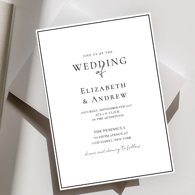 Elegant, modern, handskrift, vit&svart Bröllop Inbjudningar (Elegant, Modern, Handwriting, White Wedding Invitation)