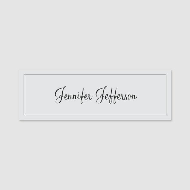Elegant modern handstil enfaldig professionell grå namnbricka (Framsida)