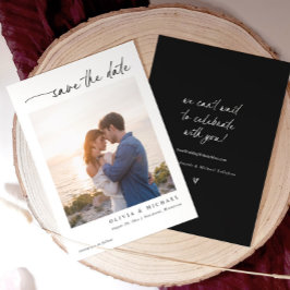 Elegant Modern Handwriting Black and White Wedding Spara Datumet