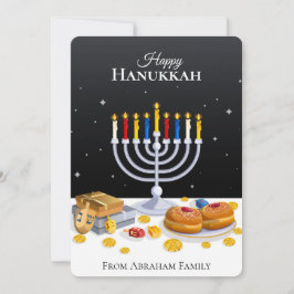 Elegant Modern Hanukkah Menorah Sufganiyot Dreidel Julkort