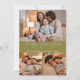 Elegant Modern Happy New Year Black 3 Collage Julkort