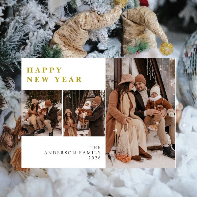 Elegant Modern Happy New Year Family 3 Photo  Julkort (Skapare uppladdad)