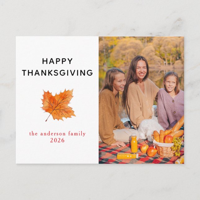 Elegant Modern Happy Thanksgiving Autumn Photo Helg Vykort (Framsida)