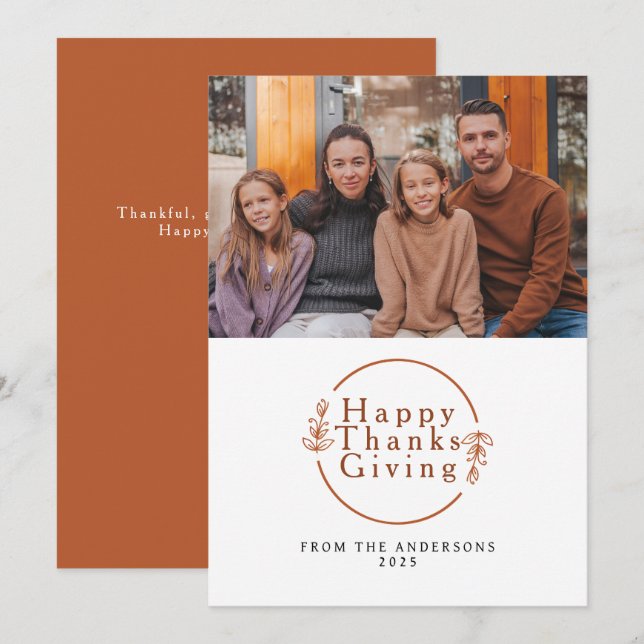 Elegant Modern Happy Thanksgiving Autumn Photo Julkort (Fram/baksida)