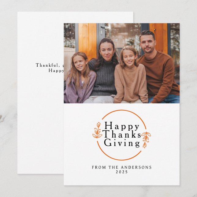 Elegant Modern Happy Thanksgiving Autumn Photo Julkort (Fram/baksida)