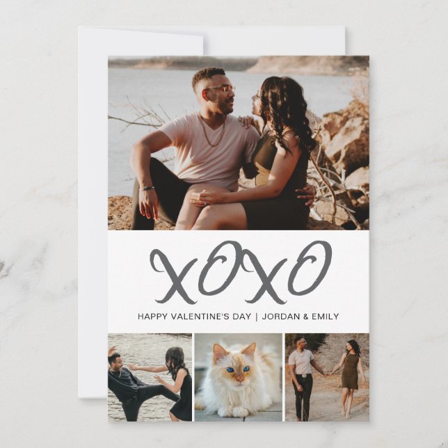 Elegant Modern Happy Valentine's Day 4 Photo Julkort (Framsida)