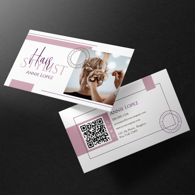 Elegant Modern Hårstylist Frisör QR-kod  Visitkort (Skapare uppladdad)