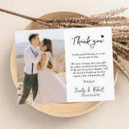 Elegant Modern Heart Script Photo Bröllop Tack Kort