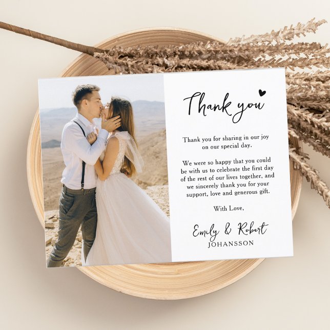 Elegant Modern Heart Script Photo Bröllop Tack Kort (Skapare uppladdad)