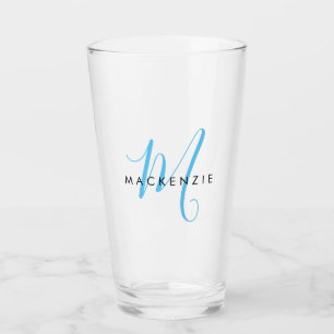 Elegant Modern Himlar Blue Script Monogram Glaskopp