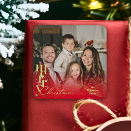 Elegant Modern Holiday Family Christmas Photo Gift Fyrkantigt Klistermärke