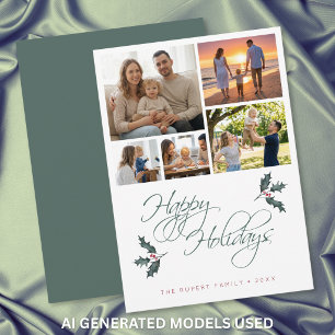 Elegant Modern Holly Foto Collage God Jul Julkort