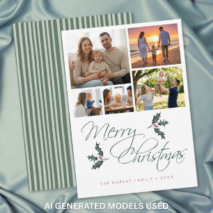 Elegant Modern Holly Fotokollage Jul Julkort