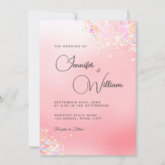 Elegant Modern Holografisk Glitter Rosa Bröllop Inbjudningar