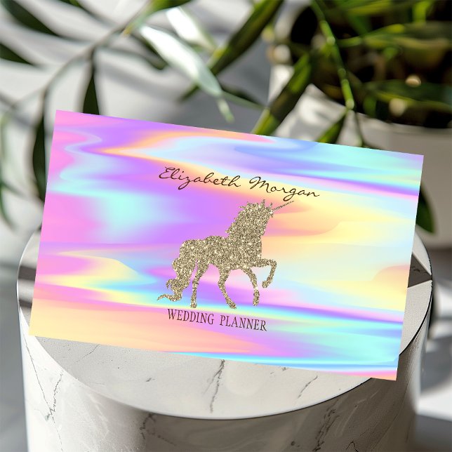 Elegant Modern Holografisk Guld Glitter Unicorn Visitkort (Skapare uppladdad)