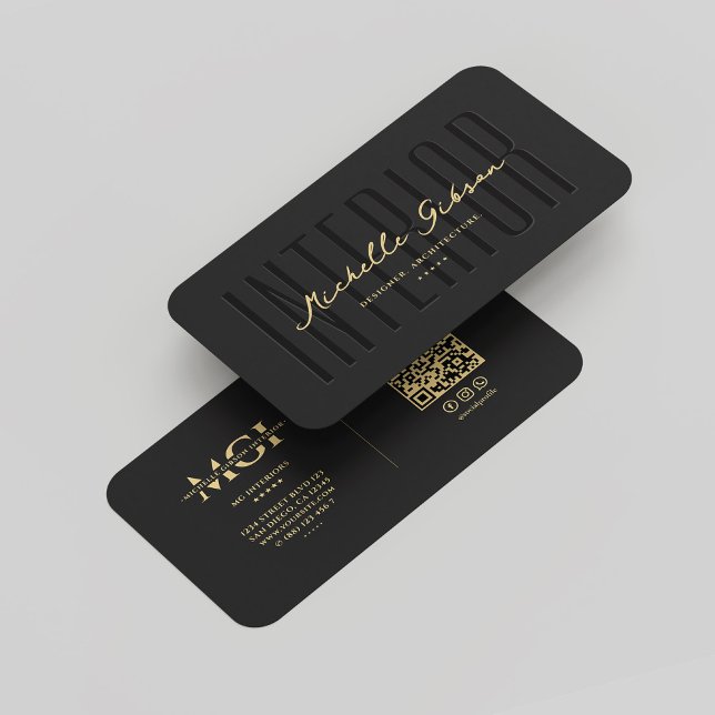 Elegant Modern Insida Designer Monogram Black Visitkort (Elegant Modern Interior Monogram Black Gold Business Card
)