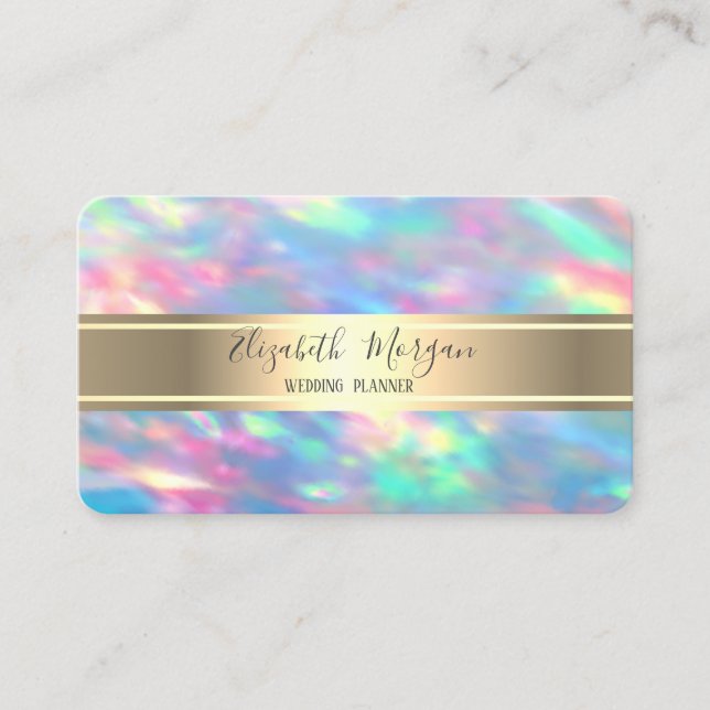 Elegant Modern Iridescent Opal, Guldrand Visitkort (Framsida)