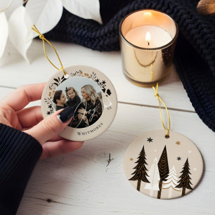 Elegant Modern Joy Photo Evergreen Julgran Julgransprydnad Keramik
