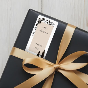 Elegant Modern jul Evergreen Träd & Blommigt Adressetikett