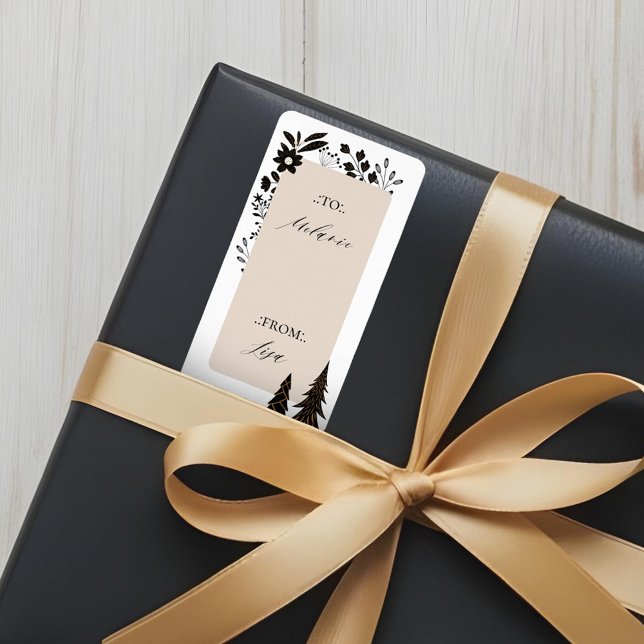 Elegant Modern jul Evergreen Träd & Blommigt Adressetikett (Elegant Modern Christmas Evergreen Trees & Floral Label)