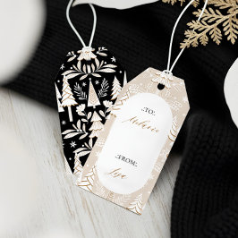 Elegant Modern jul Evergreen Träd & Blommigt Presentetikett