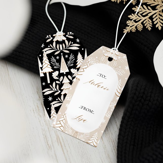 Elegant Modern jul Evergreen Träd & Blommigt Presentetikett (Elegant Modern Christmas Evergreen Trees & Floral Gift Tags)