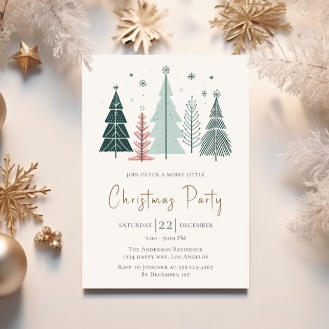 Elegant Modern jul Party med Festive Träd Inbjudningar (Skapare uppladdad)