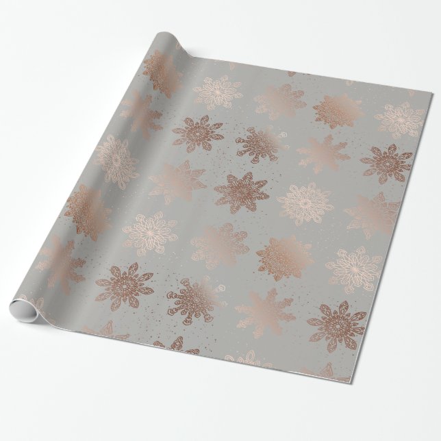 Elegant Modern jul| Ro Guld Snöflingor Presentpapper (Utrullad)
