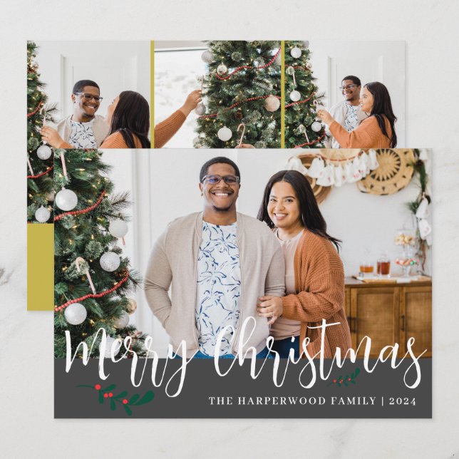 Elegant Modern julfamiljs fotokollage Julkort (Fram/baksida)