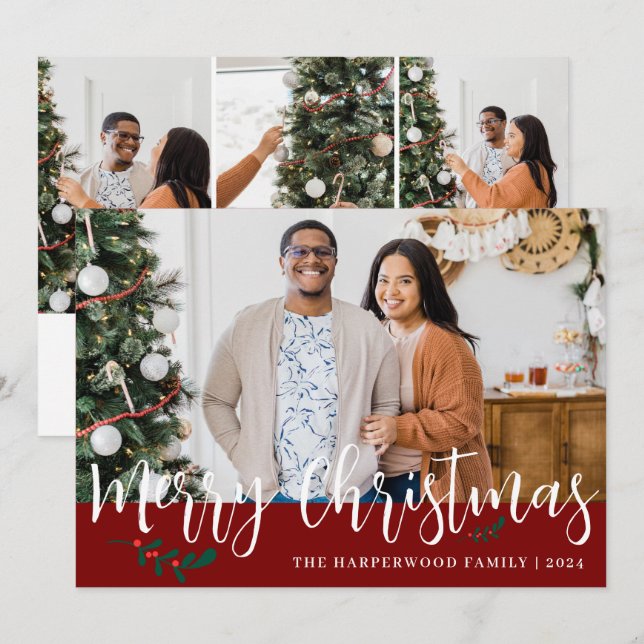 Elegant Modern julfamiljs fotokollage Julkort (Fram/baksida)