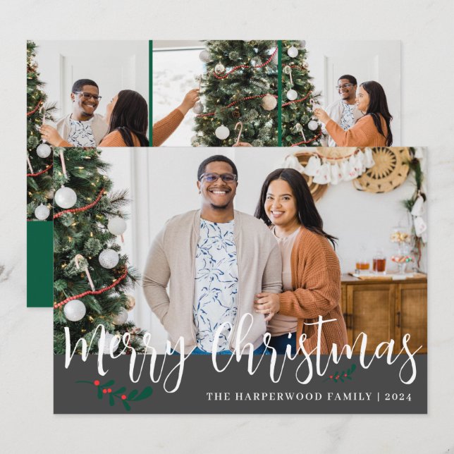 Elegant Modern julfamiljs fotokollage Julkort (Fram/baksida)