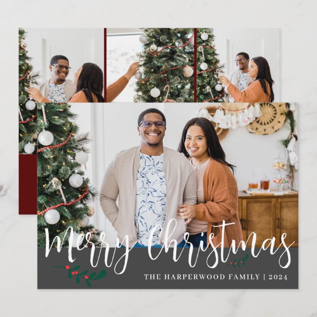 Elegant Modern julfamiljs fotokollage Julkort (Fram/baksida)