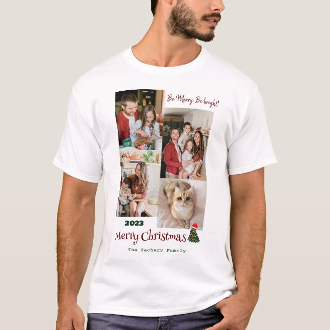 Elegant Modern julfamiljs fotokollage T Shirt (Framsida)