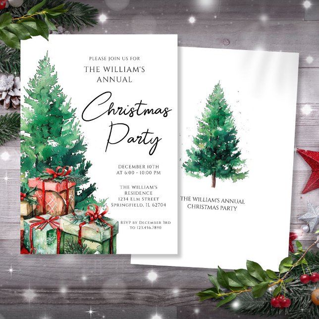 Elegant Modern Julgran Party-familjen Inbjudningar (Elegant Modern Christmas Tree Party Family Invitation)